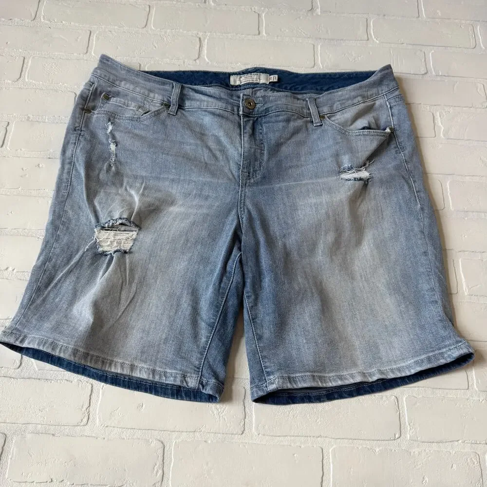Torrid Women's Distressed Light Blue Denim Jean Long Shorts Size 20